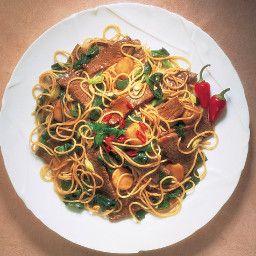 Stir Fry Beef Spinach With Noodles