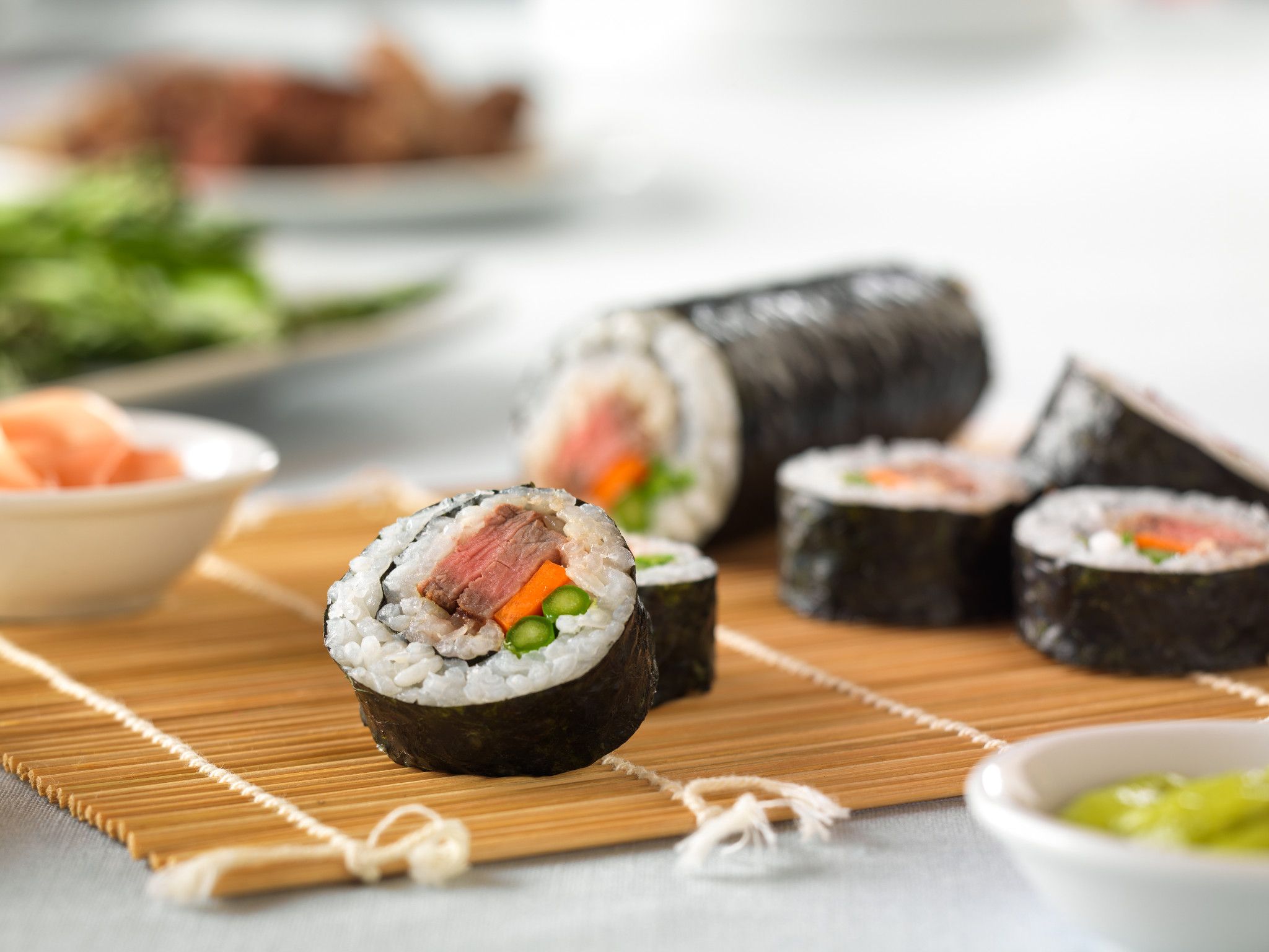 japanese sushi new vegetable meat rolling