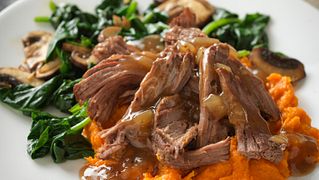 Beef Pot Roast with Maple Sweet Potatoes and Cider Gravy