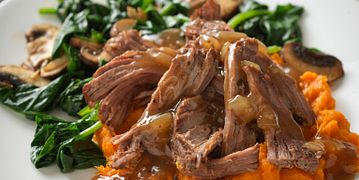 Beef Pot Roast with Maple Sweet Potatoes and Cider Gravy