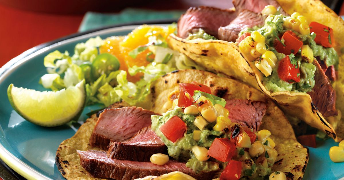 CuminRubbed Steak Tacos with Spicy Grilled Corn Salsa Beef Loving