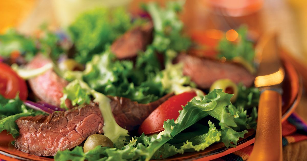 Grilled Skirt Steak Salad with Creamy Avocado Dressing | Beef Loving Texans | Beef Loving Texans is 