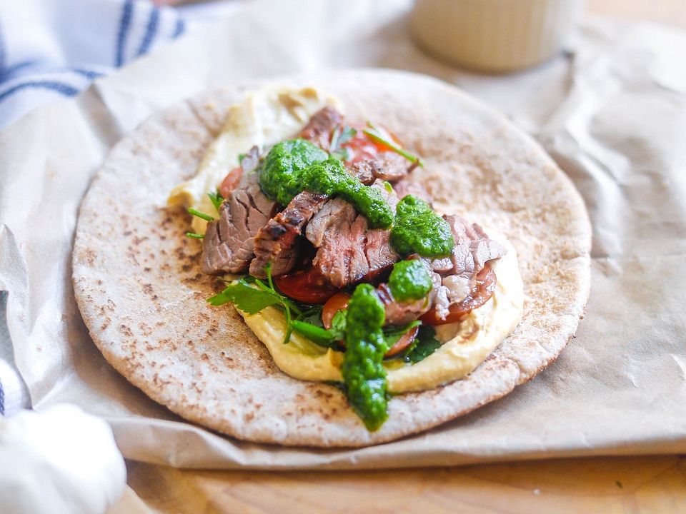 Mediterranean Beef Flank Steak Pita