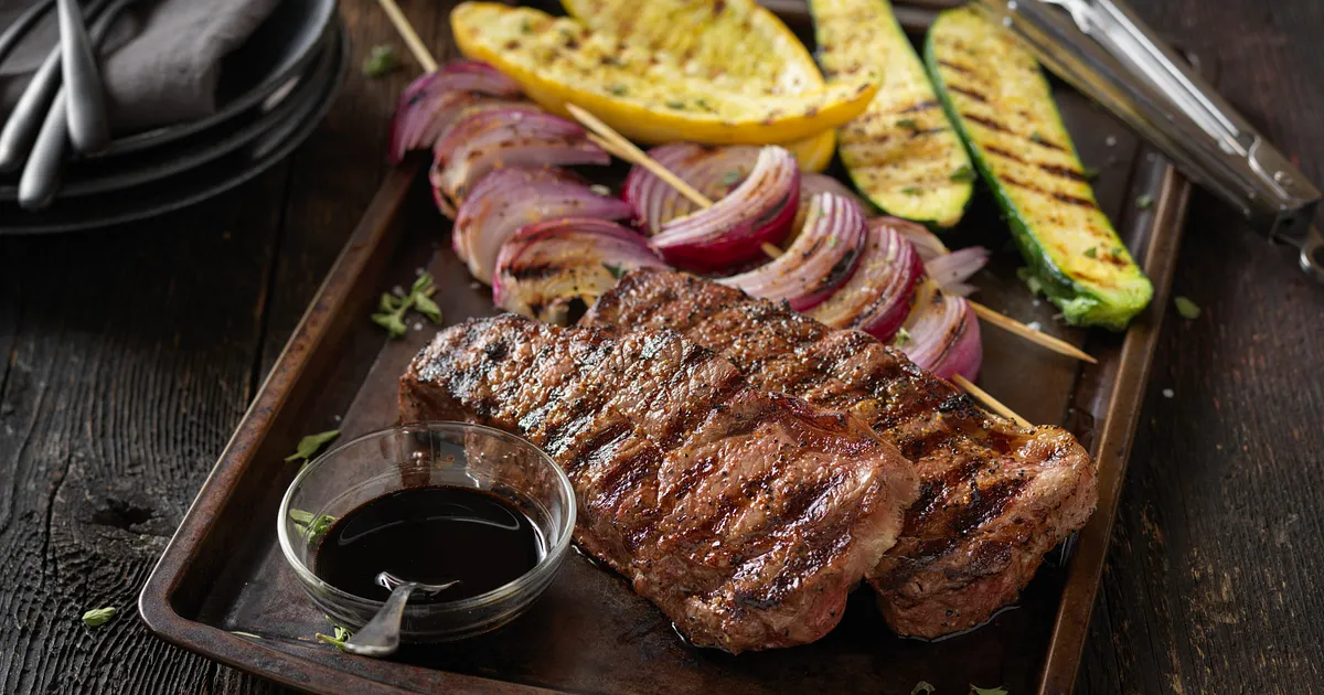 Beef Strip Steaks with Balsamic Grilled Vegetables | Beef Loving Texans | Beef Loving Texans is your