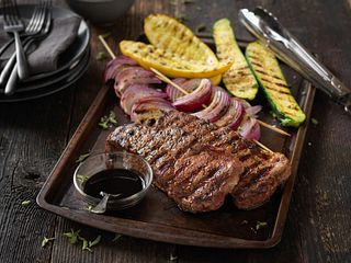 Beef Strip Steaks with Balsamic Grilled Vegetables
