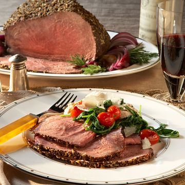 Fennel-Crusted Beef Roast with White Beans, Tomatoes and Arugula