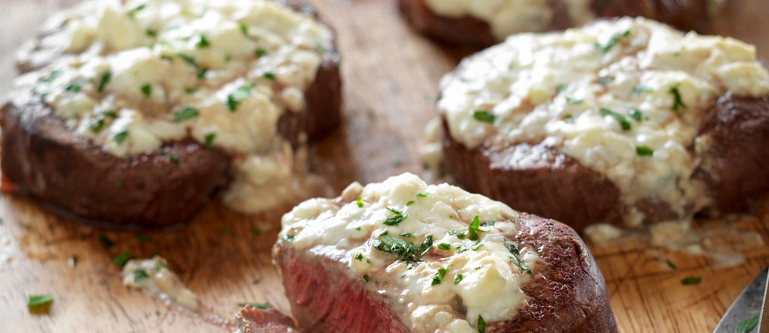 Beef Tenderloin Steaks with Blue Cheese Topping | Beef Loving Texans
