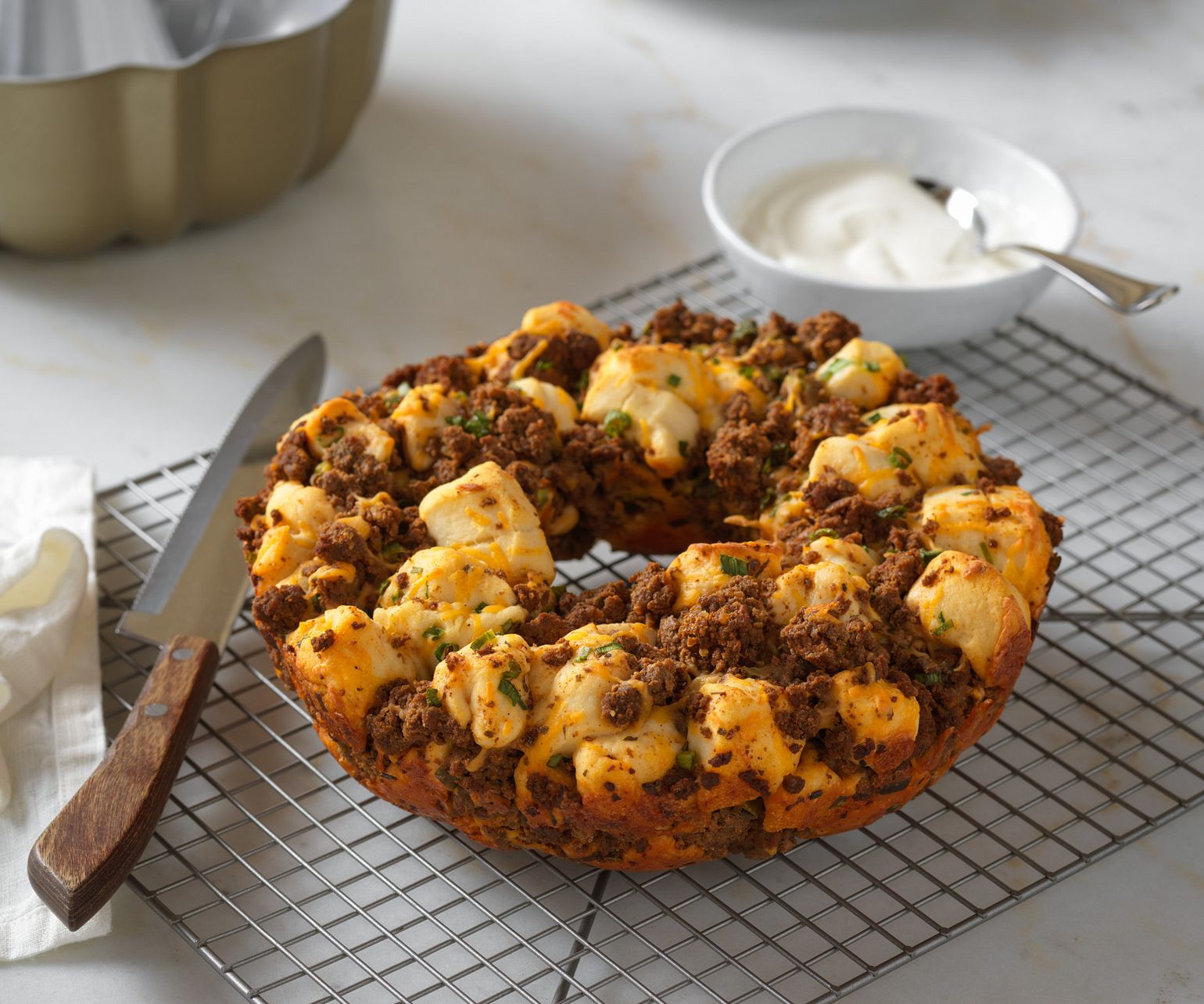 Beef Sausage and Cheddar Monkey Bread