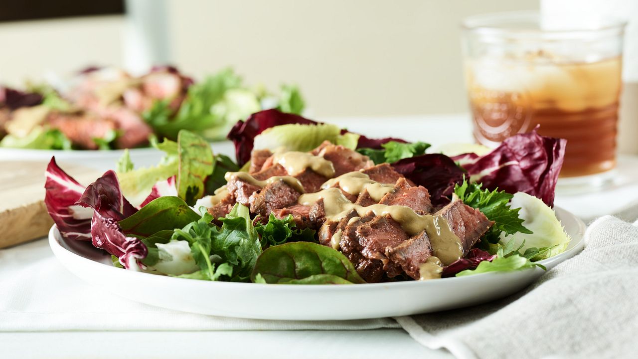 Smoked Strip Steaks with Blue Cheese Wine Sauce