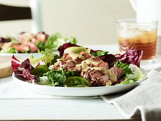 Smoked Strip Steaks with Blue Cheese Wine Sauce