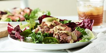 Smoked Strip Steaks with Blue Cheese Wine Sauce