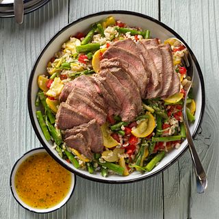 Farmers Market Vegetable Beef and Brown Rice Salad