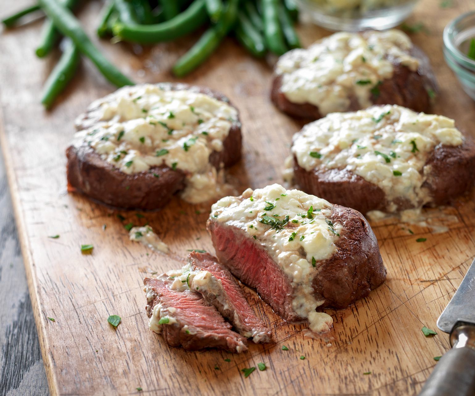 Beef Tenderloin Steaks with Blue Cheese Topping