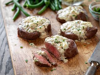 Beef Tenderloin Steaks with Blue Cheese Topping Horizontal