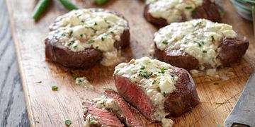 Beef Tenderloin Steaks with Blue Cheese Topping Horizontal