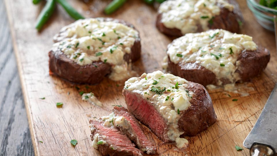Beef Tenderloin Steaks with Blue Cheese Topping