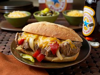 Sweet Onion & Pepper Beef Sandwiches with Au Jus