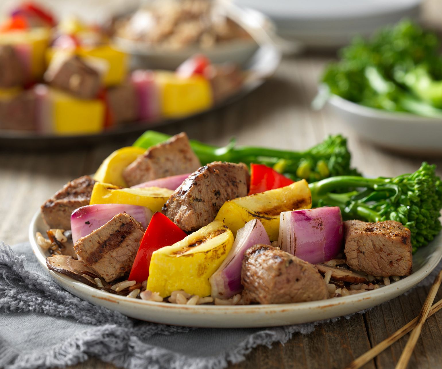 Dijon Steak Kabobs with Mushroom Wild Rice