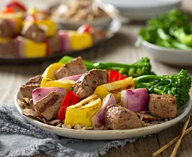 Dijon Steak Kabobs with Mushroom Wild Rice