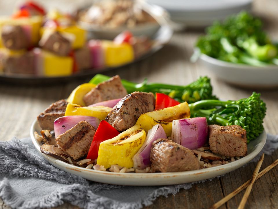 Steak and Vegetable Kabobs with Wild Rice