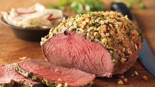 Nut-Crusted Top Sirloin Roast with Fennel-Radish Salad