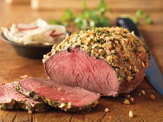 Nut-Crusted Top Sirloin Roast with Fennel-Radish Salad