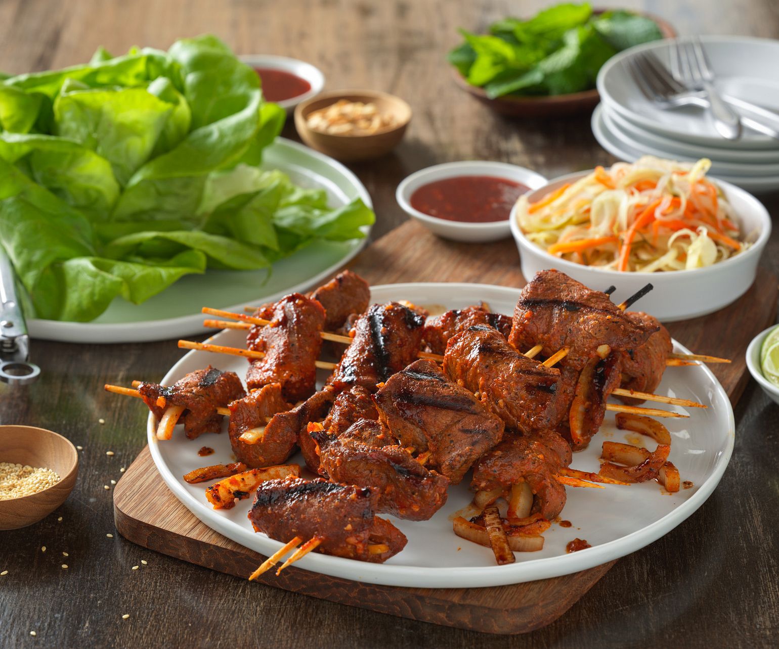 Korean Flat Iron Steak and Onion Lettuce Wraps
