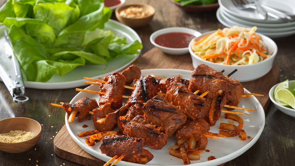 Korean Flat Iron Steak and Onion Lettuce Wraps