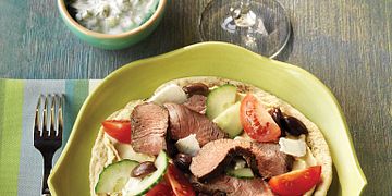 Mediterranean Beef Pitas with Yogurt-Cucumber Sauce