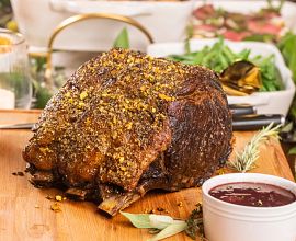 Pistachio-Crusted Beef Rib Roast with Holiday Wine Sauce