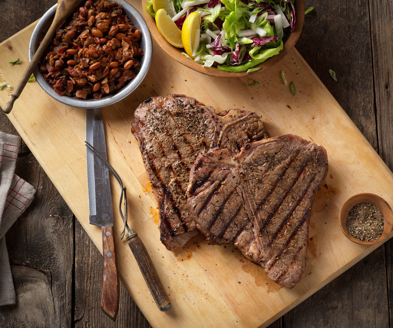 Rocky Mountain Grilled T-Bone Steaks with Charro-Style Beans