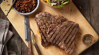 Rocky Mountain Grilled T-Bone Steak With Charro-style beans