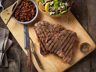 Rocky Mountain Grilled T-Bone Steaks with Charro Style Beans