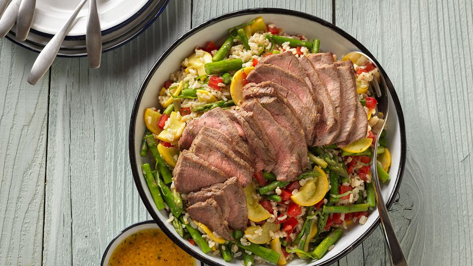 Farmers Market Vegetable, Beef and Brown Rice Salad