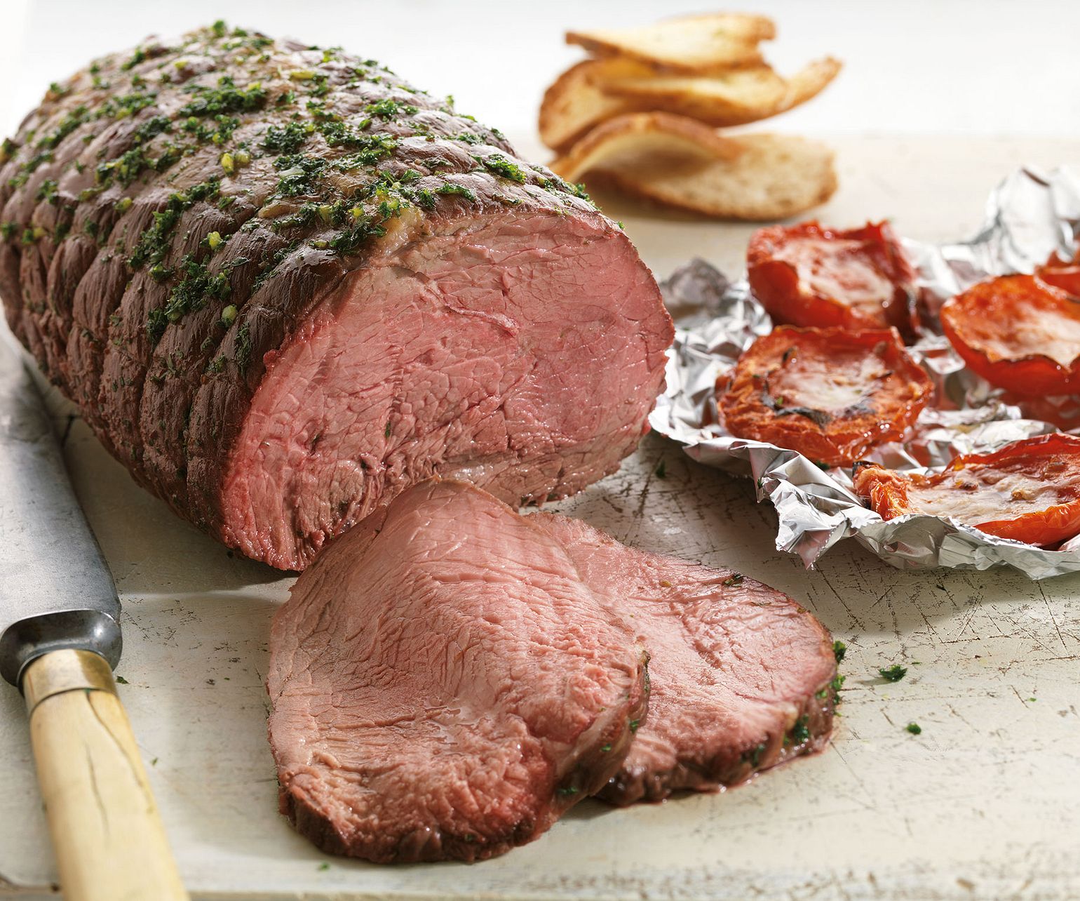 Top Sirloin Petite Roast with Parmesan Roasted Tomatoes