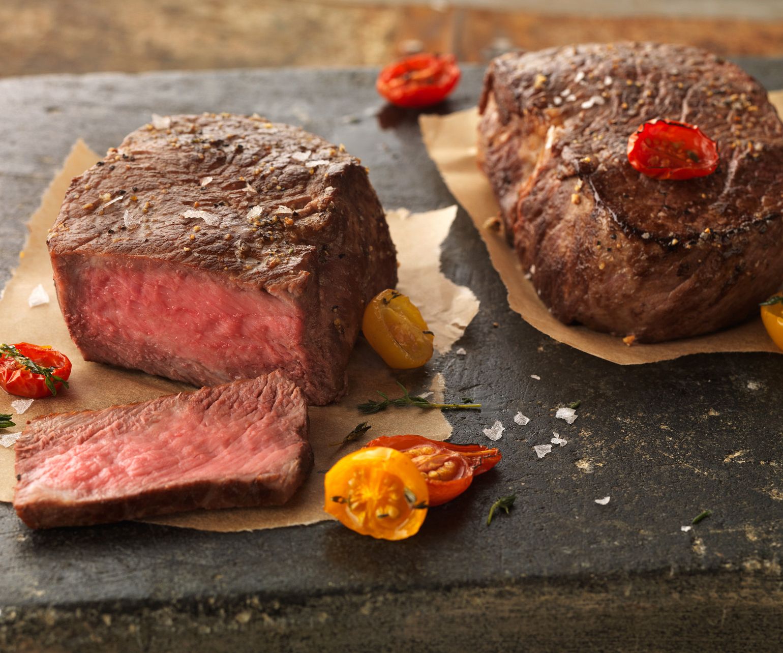 Lemon-Pepper Ribeye Filets with Roasted Tomatoes