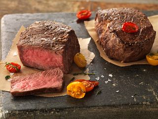 Lemon-Pepper Seasoned Ribeye Fillets with Roasted Tomatoes