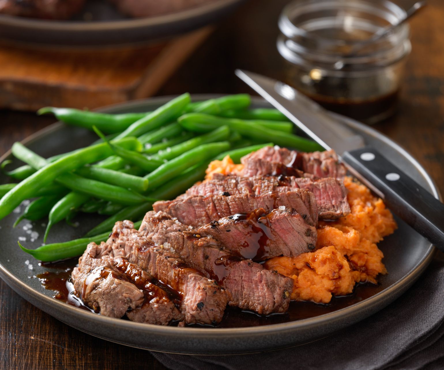 Espresso-Bourbon Steaks with Mashed Sweet Potatoes