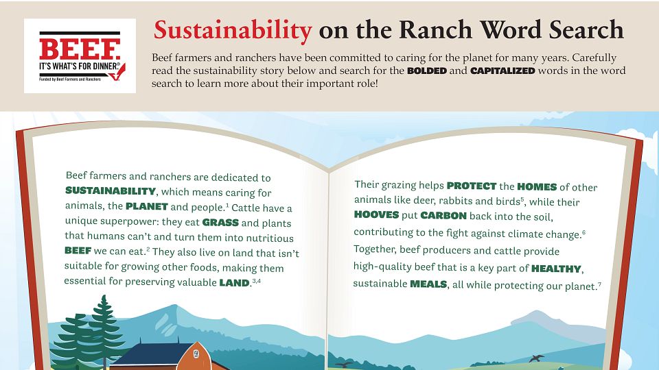 Beef Sustainability Youth Wordsearch