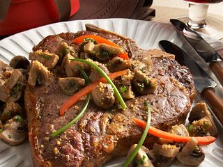 T-Bone Steak with Parmesan-Dusted Mushrooms