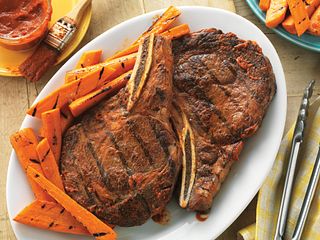 Spicy Ribeyes with Ginger-Orange Grilled Carrots