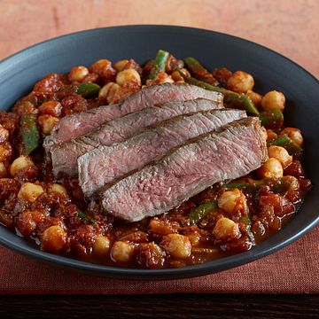 Grilled Strip Steak with Moroccan Stew