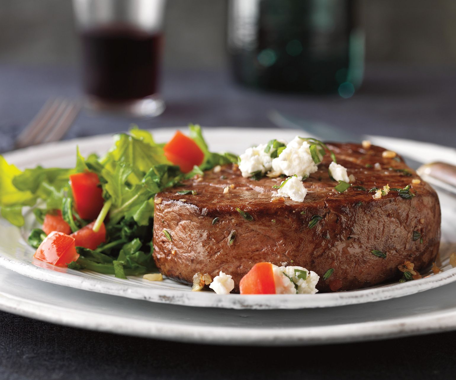 Herbed Tenderloin Steaks with Goat Cheese Topping