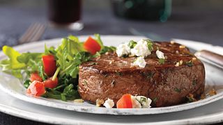 Herbed Tenderloin Steaks with Garlic Cheese Topping
