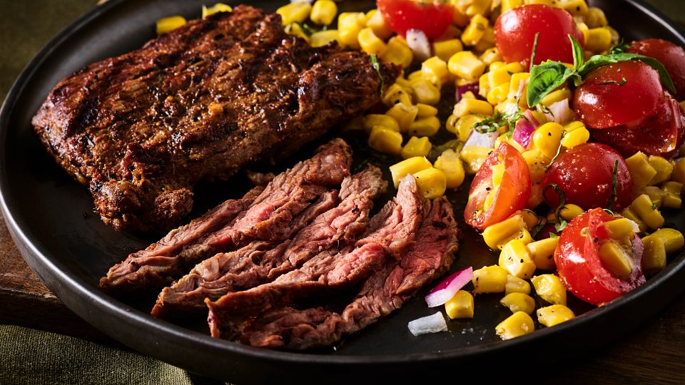 Cowboy Marinated Skirt Steak with Corn Salad