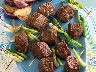 Onion Lover's Grilled Steak Kabobs with Crumbled Blue Cheese