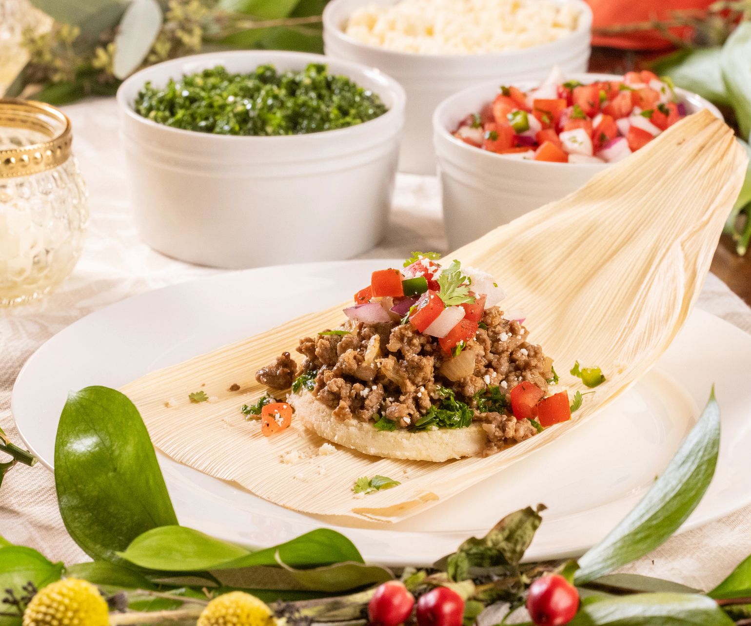 Deconstructed Beef Tamales with Chimichurri Sauce