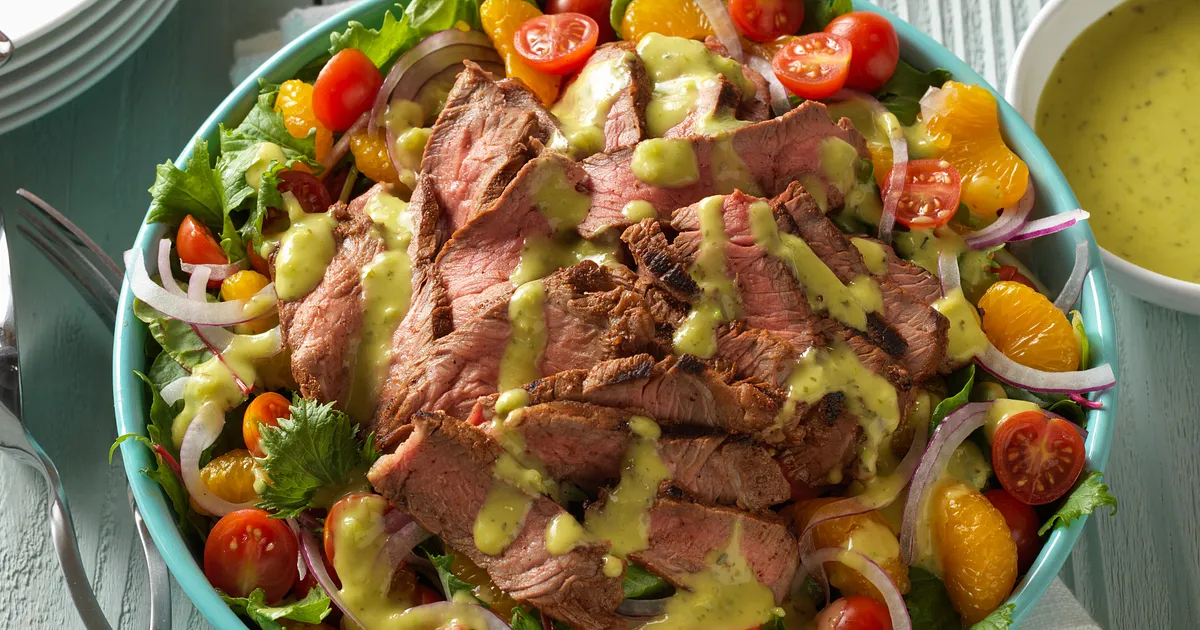 Grilled Spicy Steak Salad with Guacamole Salsa | Beef Loving Texans | Beef Loving Texans is your one