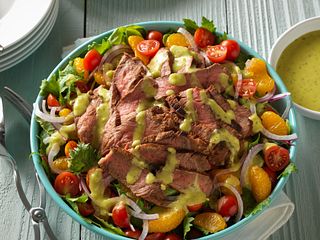 Grilled Spicy Steak Salad with Guacamole Salsa