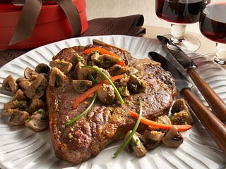 T-Bone Steak with Parmesan-Dusted Mushrooms